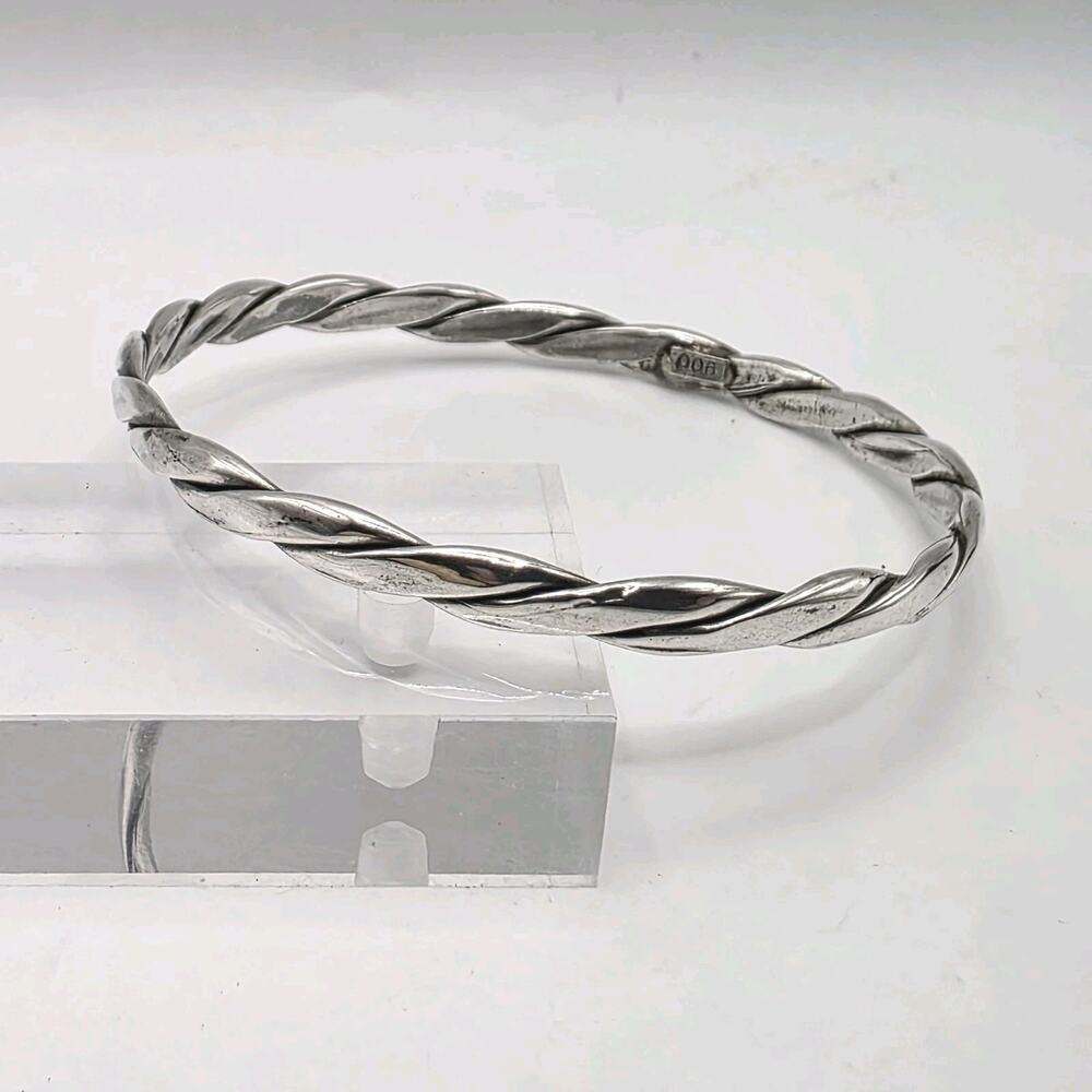 Vintage 900 Silver Twisted Rope Design Bangle Bracelet 7.5"